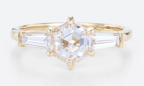 Yellow Gold Hexagon Cut 1 CT Lab Grown Diamond Engagement Ring For Women (1)