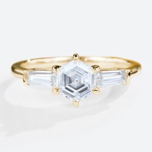 3 Stone Engagement Ring Hexagon Cut 1 Carat Lab Grown Diamond Ring