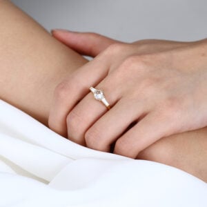 3 Stone Engagement Ring Hexagon Cut 1 Carat Lab Grown Diamond Ring