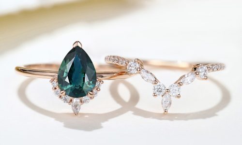 lisajewelryus green blue sapphire bridal set