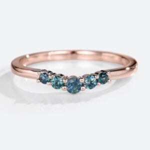 14K Rose Gold Green Blue Sapphire Curved Wedding Band Stacked Wedding Rings Simple Ring