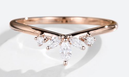 14K Rose Gold Lab Diamond Rings Marquise Lab Diamond Curved Wedding Band (1)