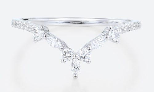 0.32ct Marquise Curved Lab Diamond Ring Half Eternity Curved Wedding Band in White Gold