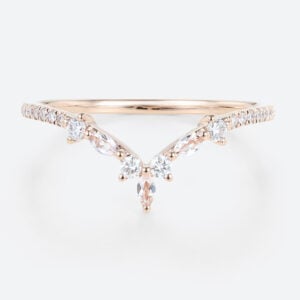 14K Rose Gold Marquise Cut Morganite Curved Wedding Band Diamond Wedding Band