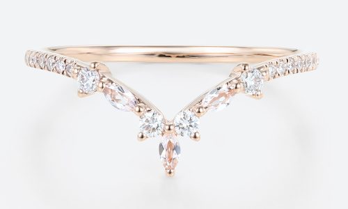Marquise Cut Morganite Rings​ Curved Lab Diamond Wedding Band in Rose Gold