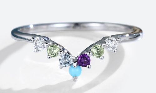 14K White Gold Colored Gemstone Curved Wedding Band Stacked Wedding Rings (1)