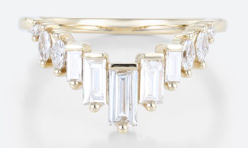 14K Yellow Gold Baguette Cut Lab Diamond Rings Stacked Wedding Rings (1)