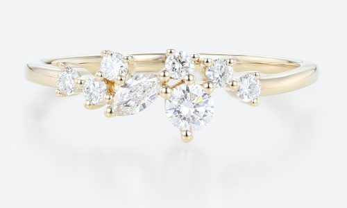Irregular Lab Diamond Rings​​​ Round 0.27ct Vintage Wedding Band in Yellow Gold