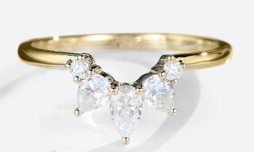 14K Yellow Gold Pear Shaped Lab Grown Diamond Curved Wedding Band Stacked Wedding Rings (1) 14K Yellow Gold Pear Shaped Lab Grown Diamond Curved Wedding Band Stacked Wedding Rings (1)
