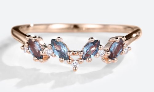 14k Rose Gold Marquise Cut Lab Alexandrite Rings Stacked Wedding Rings (1)