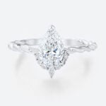 Pear Ring 1ct Lab Created Diamond Rings 3/4 Twisted 3-Prong Rings​ in White Gold
