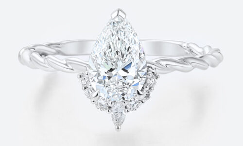 Pear Ring 1ct Lab Created Diamond Rings 3/4 Twisted 3-Prong Rings​ in White Gold