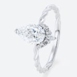 Pear Ring 1ct Lab Created Diamond Rings 3/4 Twisted 3-Prong Rings​ in White Gold