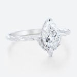 Pear Ring 1ct Lab Created Diamond Rings 3/4 Twisted 3-Prong Rings​ in White Gold