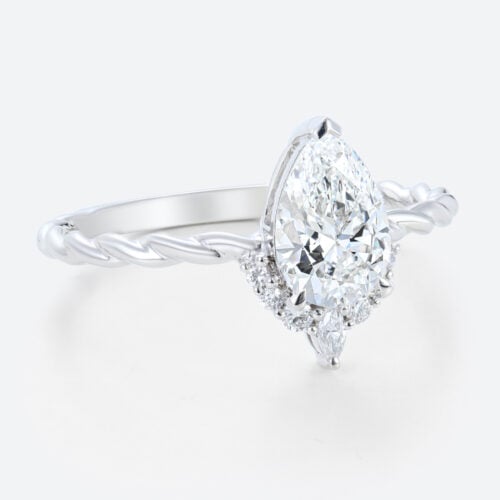 Pear Ring 1ct Lab Created Diamond Rings 3/4 Twisted 3-Prong Rings​ in White Gold