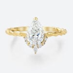 Pear Ring 1ct Lab Created Diamond Rings 3/4 Twisted 3-Prong Rings​ in Yellow Gold
