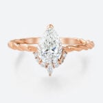 Pear Ring 1ct Lab Created Diamond Rings 3/4 Twisted 3-Prong Rings​ in Rose Gold