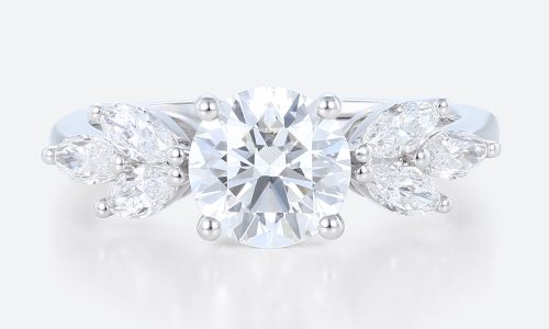 White Gold 1CT Lab Grown Diamond Engagement Ring Vintage Promise Ring White Gold Rings Round Cut 4-Prong Lab Created Diamond Rings