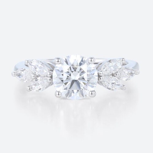 White Gold Rings Round Cut 4-Prong Lab Created Diamond Rings​