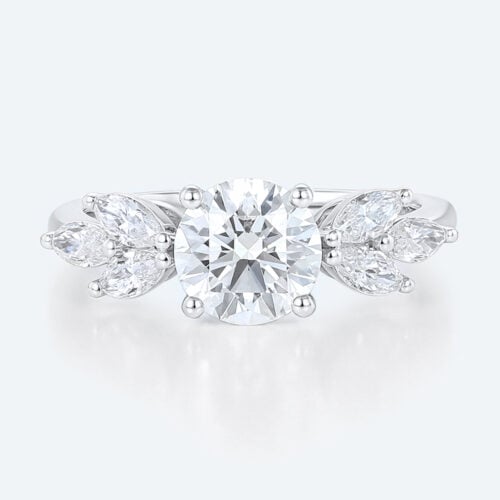 White Gold Rings Round Cut 4-Prong Lab Created Diamond Rings​