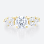 Yellow Gold Rings Round Cut 4-Prong Lab Created Diamond Rings​