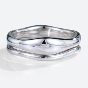 2PCS Simple Wedding Rings Solid 5MM White Gold Stacking Curved Wedding Band Set (1)