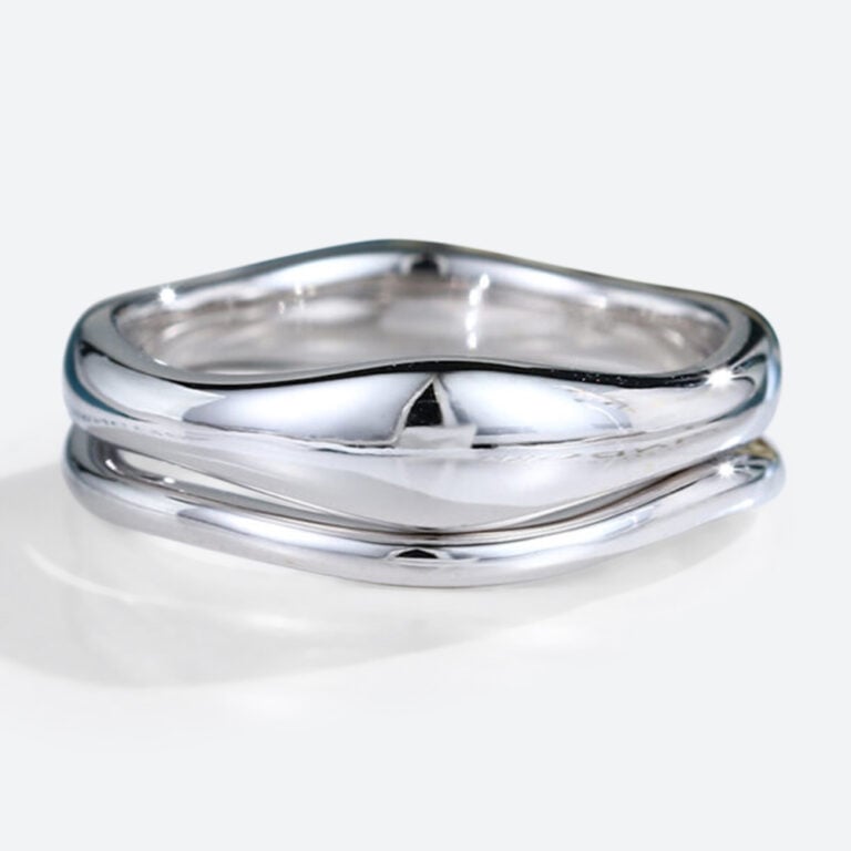 Simple Wedding Rings Solid 5MM Stacking Curved Wedding Band Set ...