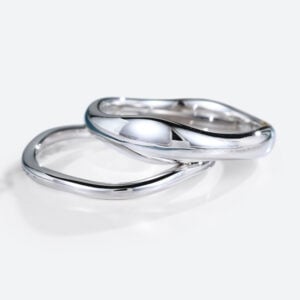 2PCS Simple Wedding Rings 5MM White Gold Stacking Curved Wedding Band Set