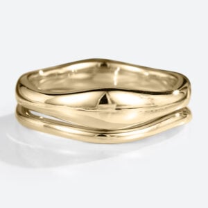 Simple Wedding Rings Solid 5MM Stacking Curved Wedding Band Set