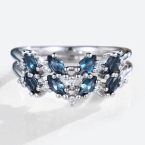 Marquise Cut London Blue Topaz Ring White Gold Stacking Rings Set