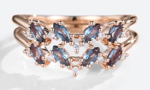 2PCS White Gold Marquise Cut London Blue Topaz Wedding Ring Set (1)
