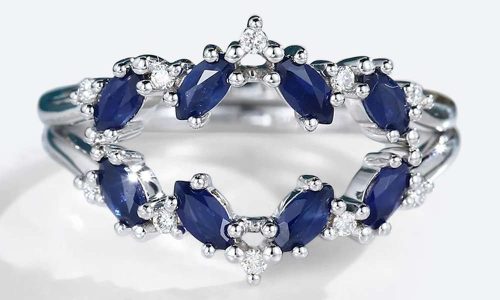 2PCS White Gold Sapphire Ring Marquise Cut Sapphire Stacked Wedding Rings