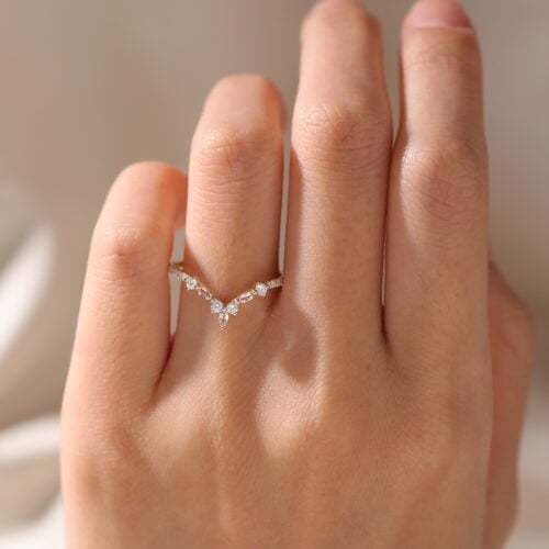 14K Rose Gold Marquise Cut Morganite Curved Wedding Band Diamond Wedding Band