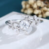 LisaJewelryUS 1/2CT Lab Diamond White Gold Marquise Cut Diamond Leaf Engagement Ring