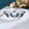 LisaJewelryUS White Gold Vintage London Blue Topaz Curved Matching Promise Band