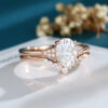 LisaJewelryUS Oval Cut Moissanite Vintage Rose Gold Bridal Set 2