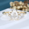 LisaJewelryUS Pear Shaped Lab Diamond Solid Gold Engagement Ring