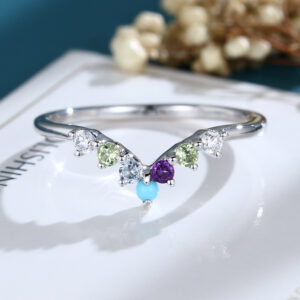 LisaJewelryUS Gemstone and Diamond Curved Wedding Band white gold