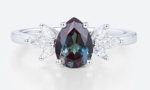 1ct Pear Shaped Lab Alexandrite Ring White Gold Simple Vintage Engagement Rings