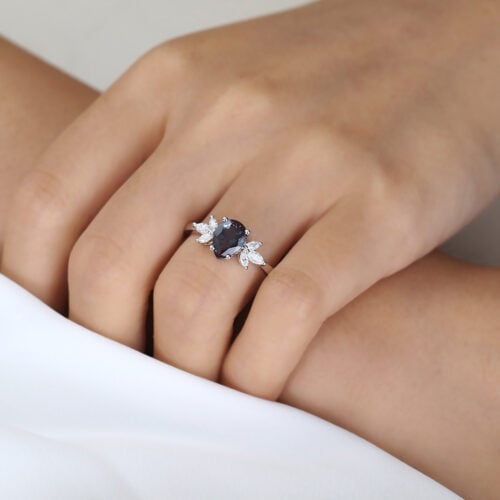 1ct Pear Shaped Lab Alexandrite Ring White Gold Simple Vintage Engagement Rings