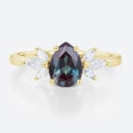 1ct Pear Shaped Lab Alexandrite Ring Yellow Gold Simple Vintage Engagement Rings