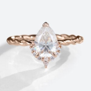 Rose Gold 1.2 Carat Pear Shaped Lab Diamond Rings Twisted Engagement Ring