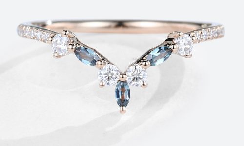 Alexandrite Gem Rings Curved Wedding Band Moissanite Ring