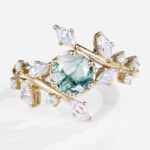 Rose Gold Vintage Engagement Rings Round Cut Moss Agate Leaf Engagement Ring (1)