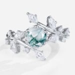Rose Gold Vintage Engagement Rings Round Cut Moss Agate Leaf Engagement Ring (2)