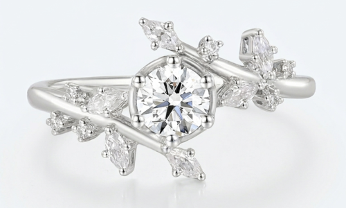 0.5ct Round Cut Lab Diamond Ring Bypass 6-Prong Engagement Ring in White Gold