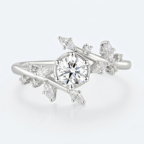 0.5ct Round Cut Lab Diamond Ring Bypass 6-Prong Engagement Ring in White Gold