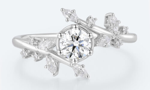 0.5ct Round Cut Lab Diamond Ring Bypass 6-Prong Engagement Ring in White Gold