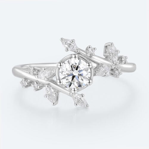 0.5ct Round Cut Lab Diamond Ring Bypass 6-Prong Engagement Ring in White Gold