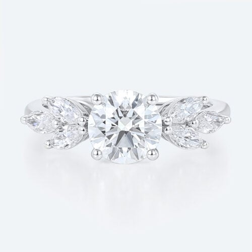 White Gold Rings Round Cut 4-Prong Lab Created Diamond Rings​